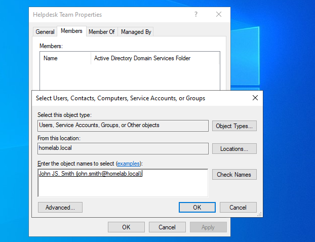 Adding a user to the Helpdesk Team group