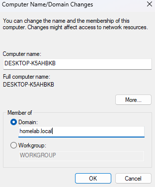 Windows domain join dialog
