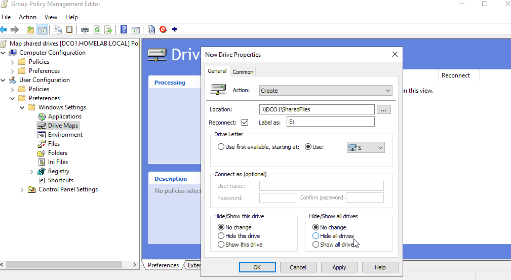 Drive map preference in Group Policy