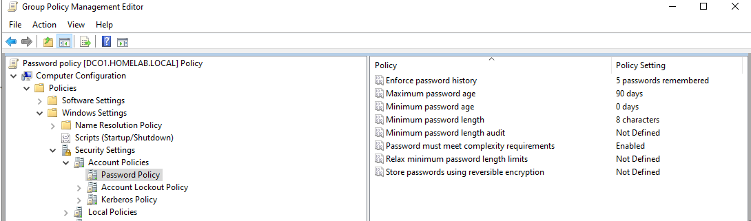 Password policy GPO settings