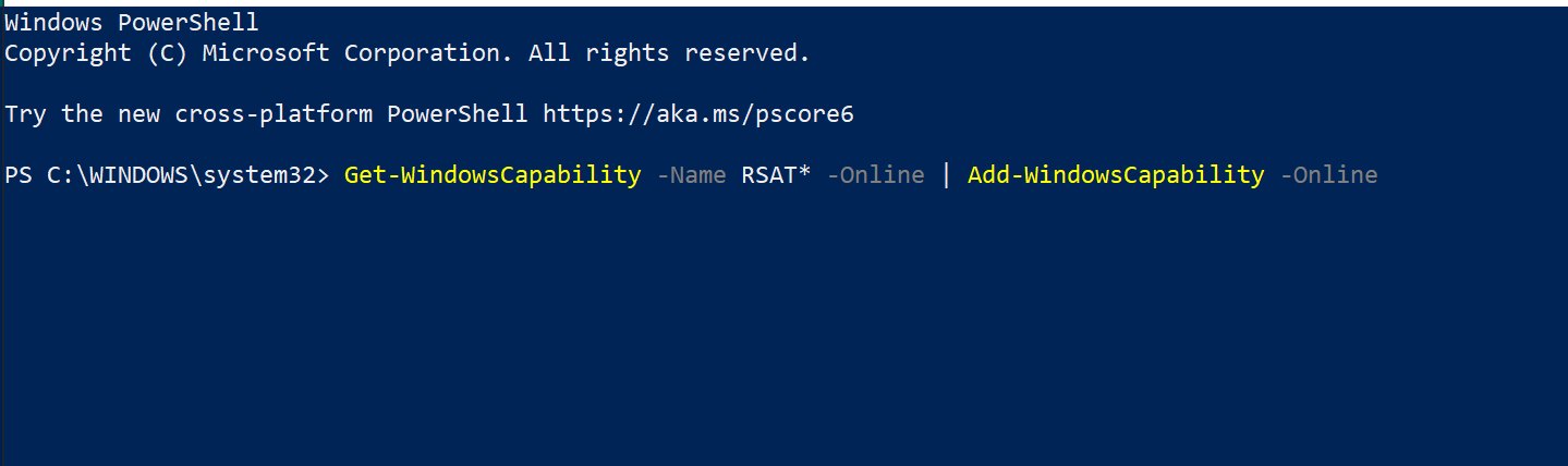 Installing RSAT tools via PowerShell