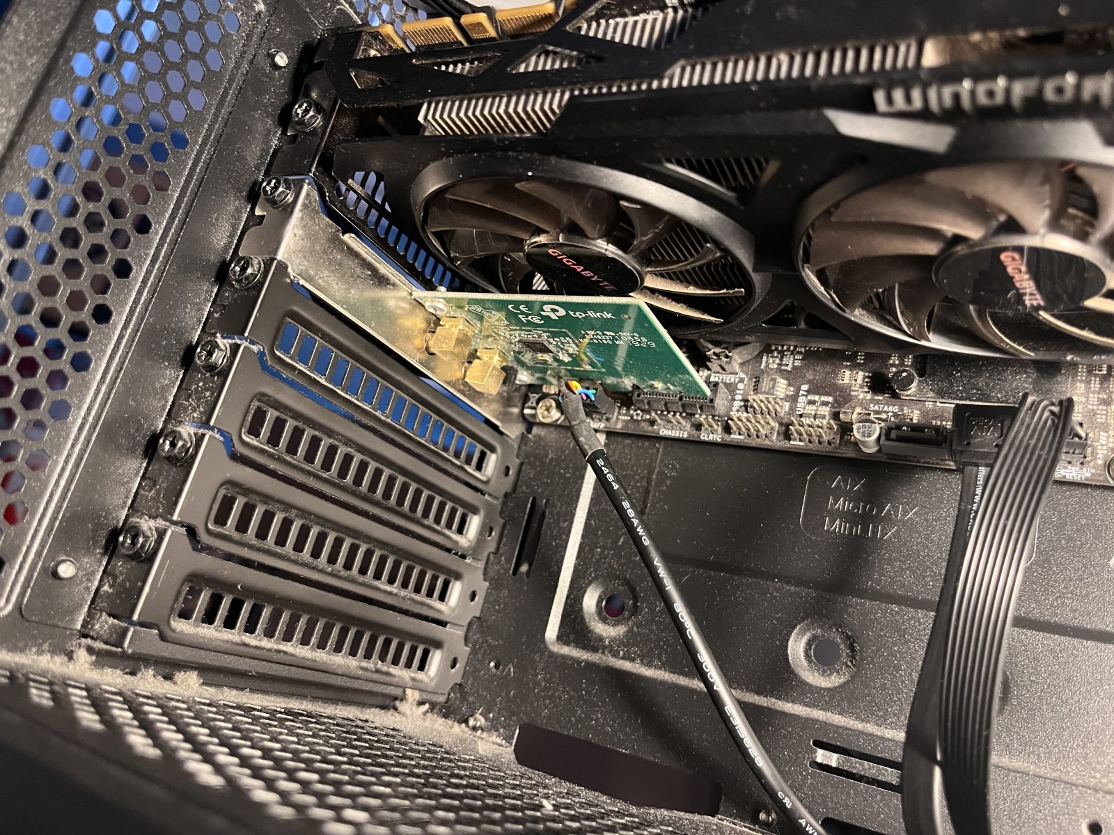 GTX 760 installed and secured in the case
