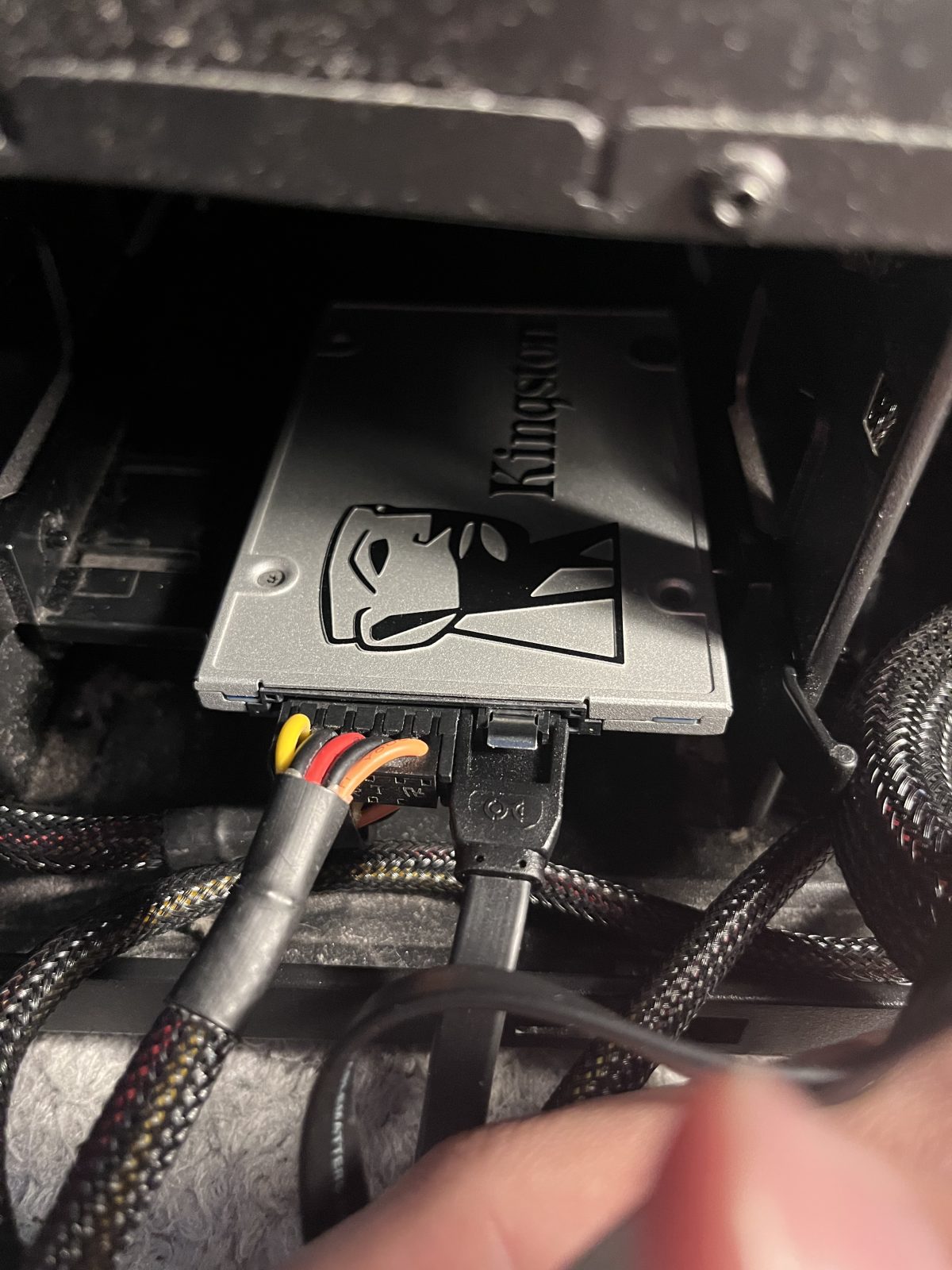 SATA data and power cables connected to the SSD